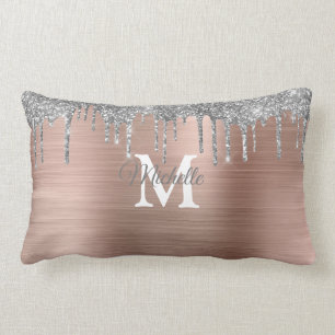 Rose Gold Brushed Metal Personalized Monogram Lumbar Cushion