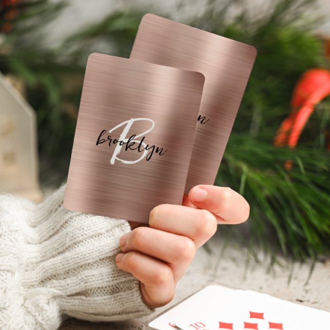 Rose Gold Brushed Metal Script Monogram  Playing Cards (Creator Uploaded)