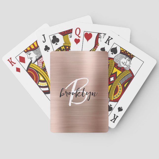 Rose Gold Brushed Metal Script Monogram  Playing Cards (Back)