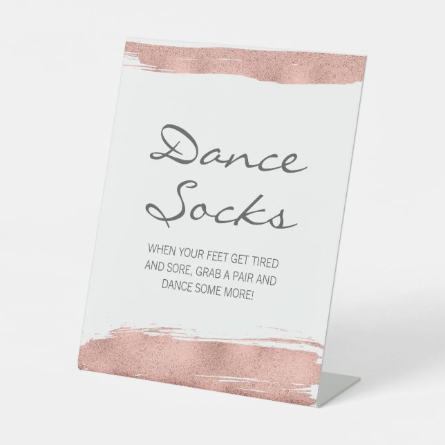 Rose Gold Brushstroke Bat Mitzvah Dance Socks Pedestal Sign (Front)