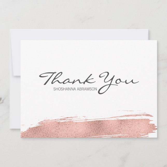 Rose Gold Brushstroke Bat Mitzvah Thank You Card (Front)