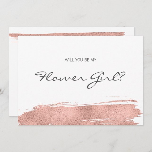 Rose Gold Brushstroke Be My Flower Girl Card (Front/Back)