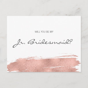 Rose Gold Brushstroke Be My Jr. Junior Bridesmaid Invitation Postcard