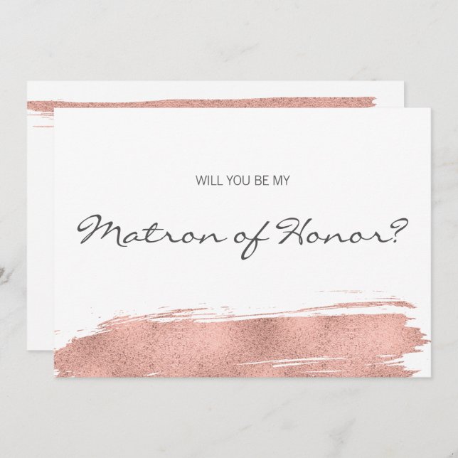 Rose Gold Brushstroke Be My Matron of Honour Card (Front/Back)