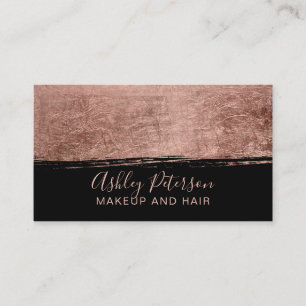Rose gold brushstroke black hair makeup typography business card