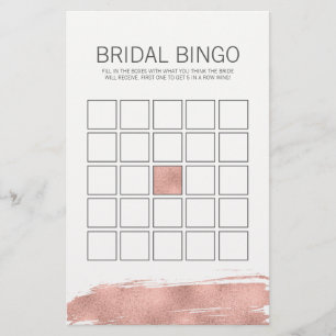 Rose Gold Brushstroke Bridal Shower Bingo Game 