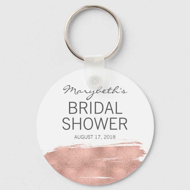 Rose Gold Brushstroke Bridal Shower Keychain (Front)