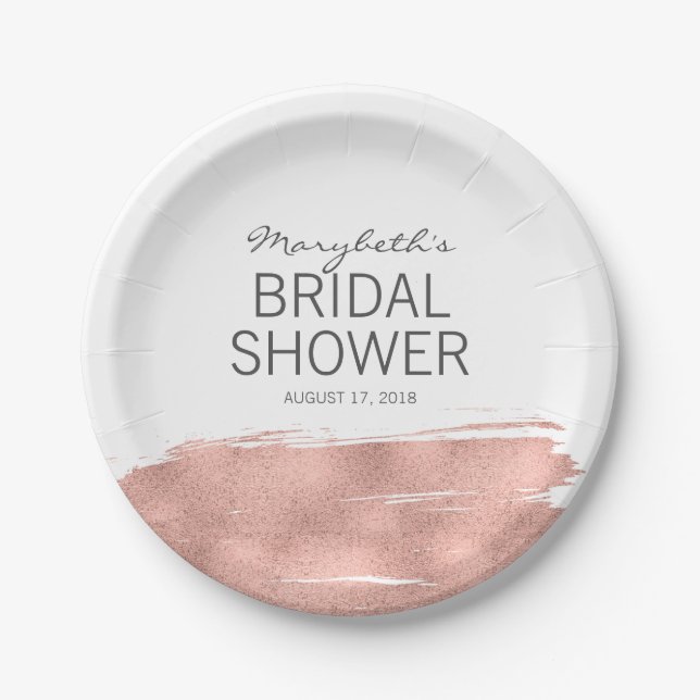 Rose Gold Brushstroke Bridal Shower Paper Plates (Front)