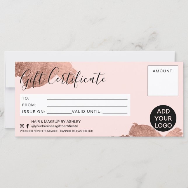 Rose gold brushstroke foil gift certificate logo (Front)