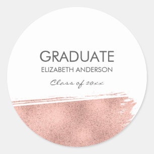 Rose Gold Brushstroke Graduation Classic Round Sticker