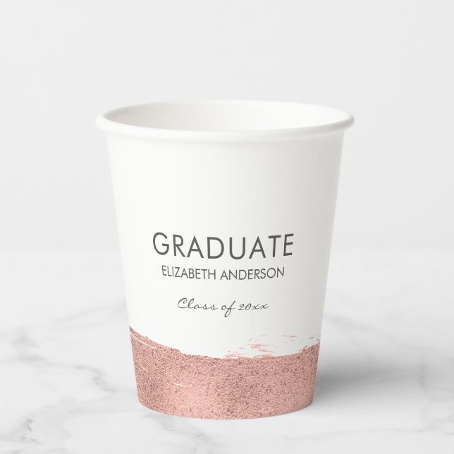 Rose Gold Brushstroke Graduation Paper Cups (Front)