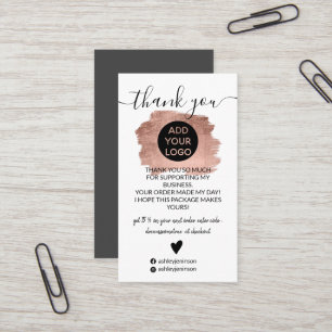 Rose gold brushstroke logo order thank you business card