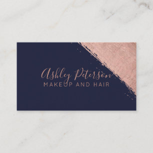 Rose gold brushstroke navy hair makeup typography business card