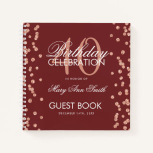 Rose Gold Burgundy 40 Birthday Guestbook Confetti Notebook