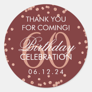 Rose Gold Burgundy 60 Birthday Thank You Confetti Classic Round Sticker