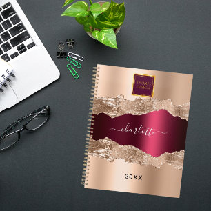 Rose gold burgundy agate marble business logo planner