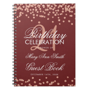 Rose Gold Burgundy Birthday Guest Book Confetti