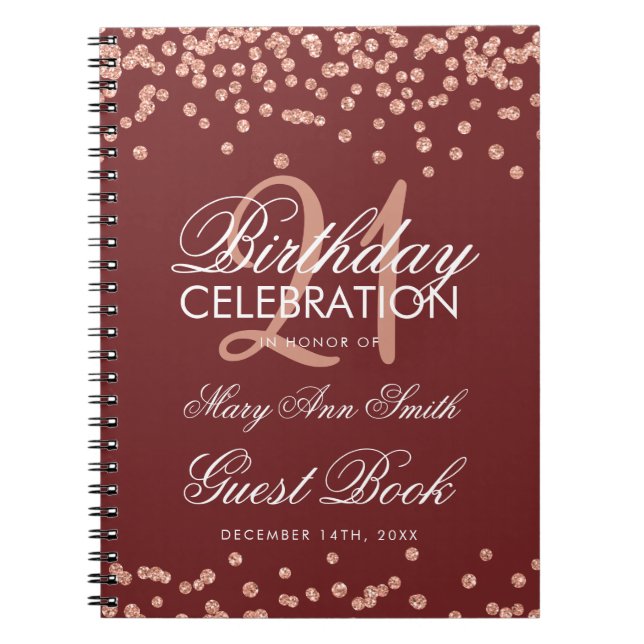 Rose Gold Burgundy Birthday Guest Book Confetti (Front)