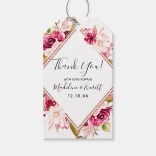 Rose Gold Burgundy & Blush Pink Floral Thank You Gift Tags
