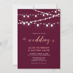 Rose Gold & Burgundy Chic Modern Wedding Ceremony  Invitation