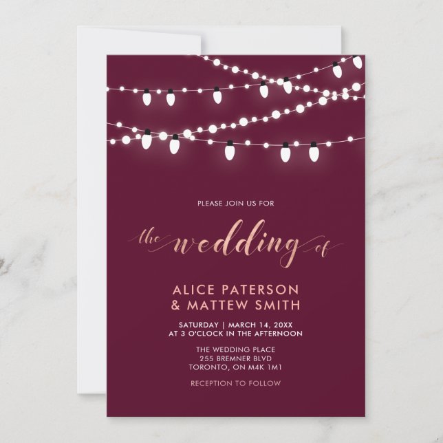 Rose Gold & Burgundy Chic Modern Wedding Ceremony  Invitation (Front)
