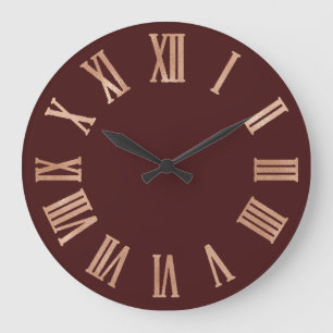 Rose Gold Burgundy Copper Metallic Roman Numers Large Clock