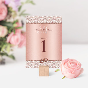 Rose Gold Burgundy Elegant Monogram Wedding Table Number
