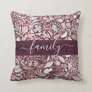 Rose Gold Burgundy Floral Illustration Family Cushion