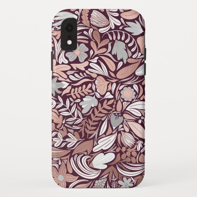 Rose Gold Burgundy Floral Illustration Pattern Case-Mate iPhone Case (Back)