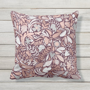Rose Gold Burgundy Floral Illustration Pattern Cushion