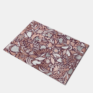 Rose Gold Burgundy Floral Illustration Pattern Doormat