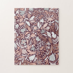 Rose Gold Burgundy Floral Illustration Pattern Jigsaw Puzzle