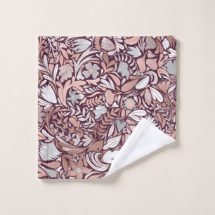 Rose Gold Burgundy Floral Illustration Pattern Wash Cloth