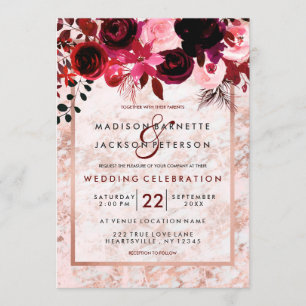 Rose Gold & Burgundy Floral Wedding Invitations