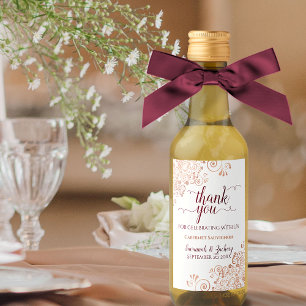 Rose Gold & Burgundy Frilly Wedding Thank You Mini Wine Label