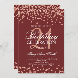 Rose Gold Burgundy Glitter Confetti 21st Birthday Invitation