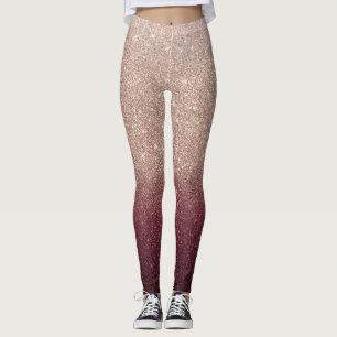 Rose Gold & Burgundy Glitter Ombre Modern Leggings