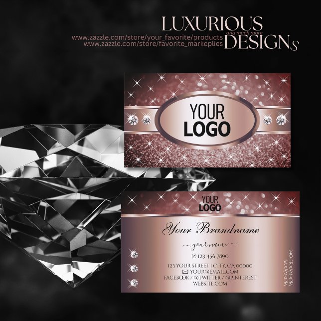 Rose Gold Burgundy Glitter Sparkle Jewels add Logo Business Card (Creator Uploaded)