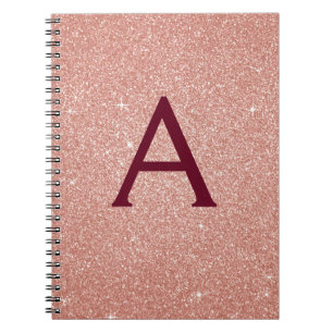 Rose Gold Burgundy Glitter Sparkle Monogram Notebook