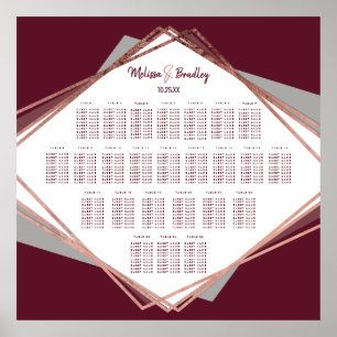 Rose Gold Burgundy Gray Geometric Seating Chart