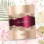 Rose gold burgundy metal agate marble name 2025 planner<br><div class="desc">Rose gold and burgundy metal and agate,  marble stone print as background.  Personalise and add your name. The name is written with a modern hand lettered style script.</div>