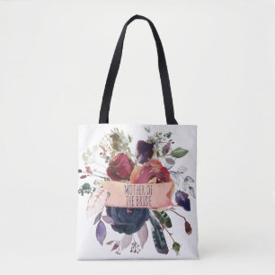 Rose Gold Burgundy Navy Floral Mother of Bride Tote Bag