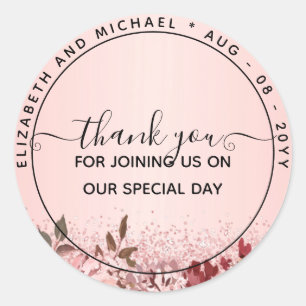 Rose Gold Burgundy Pink Floral Wedding Classic Round Sticker