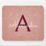 Rose Gold Burgundy Sparkle Glitter Monogram Name Mouse Pad<br><div class="desc">Blush Pink - Rose Gold and Burgundy Sparkle Glitter Monogram Name Monogram Mousepad. This Mousepad can be customised to include your first name.</div>