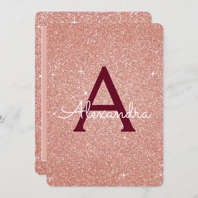 Rose Gold Burgundy Sparkle Glitter Sweet 16 Invitation (Front/Back)