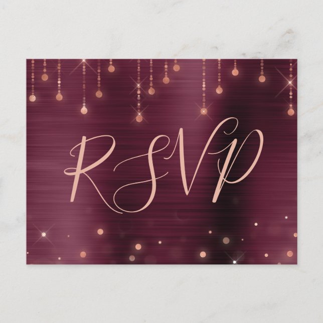 Rose Gold Burgundy Sparkle RSVP Response Invitation Postcard (Front)