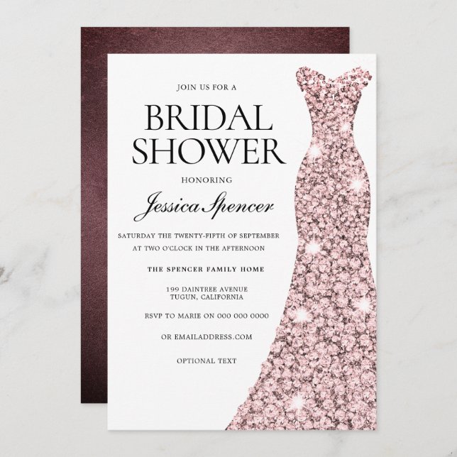 Rose Gold & Burgundy Velvet Bridal Shower Invite (Front/Back)