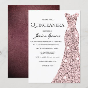 Rose Gold & Burgundy Velvet Quinceanera Invite