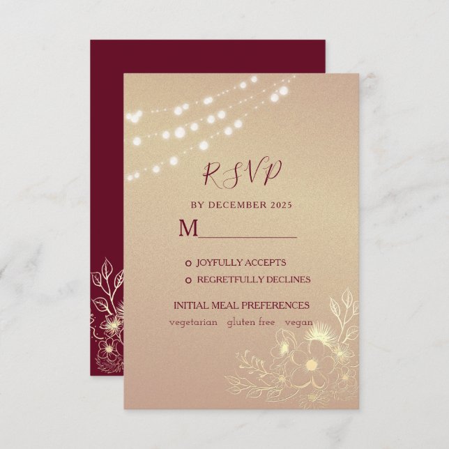 Rose Gold Burgundy Wedding RSVP Card (Front/Back)