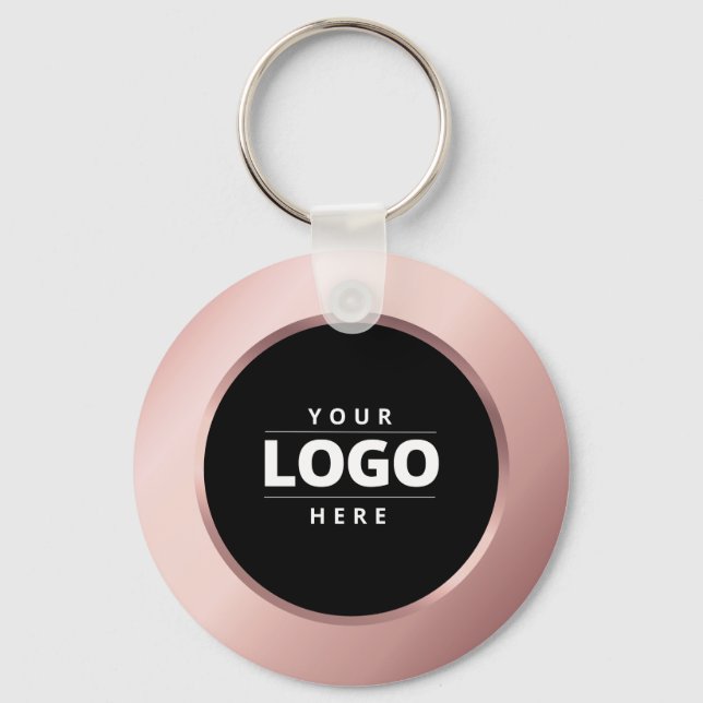 Rose Gold Business Logo QR Code Employee Keychain (Front)